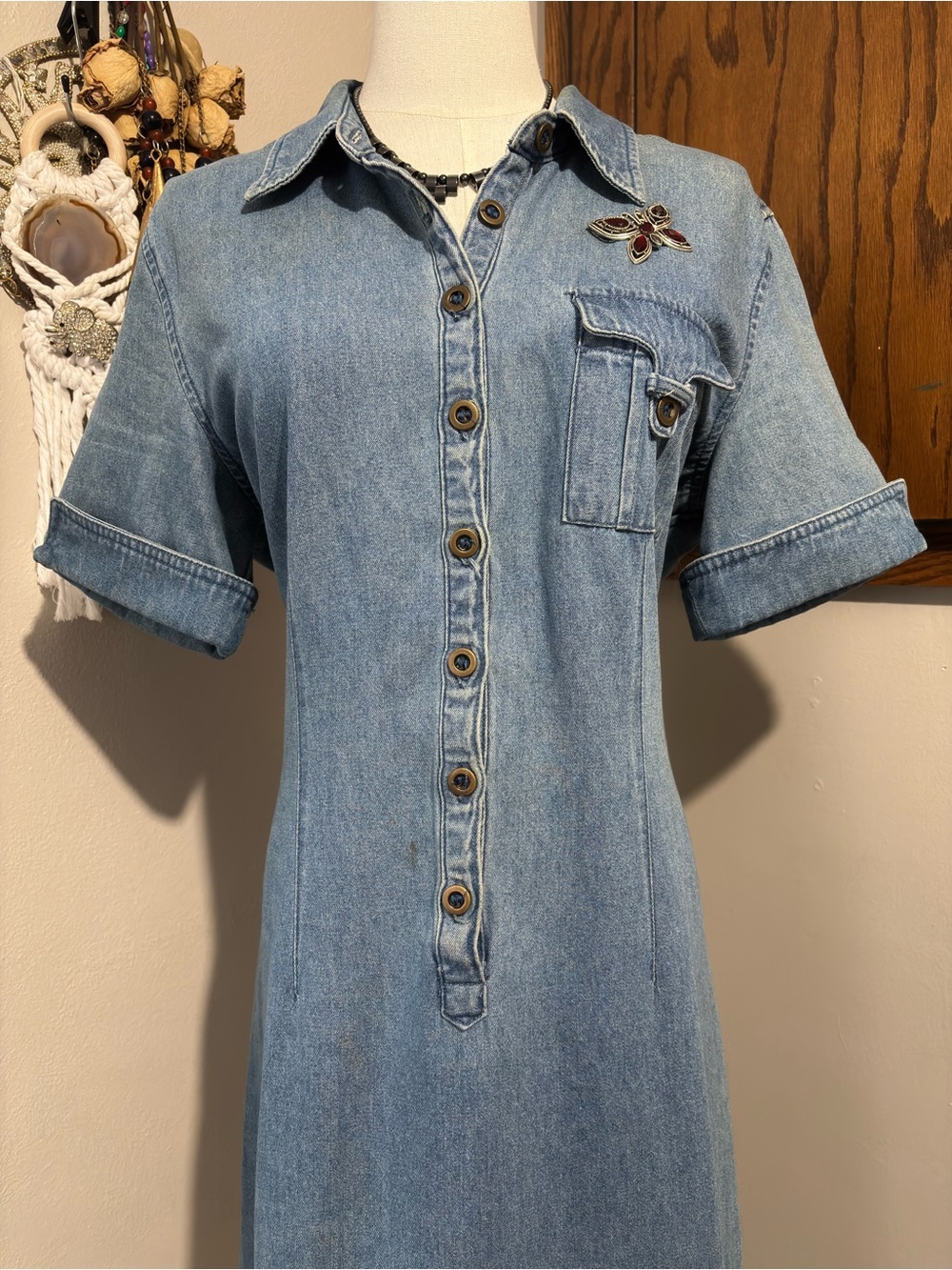Khakis Vintage Denim Midi Dress Size Medium Blue Retro T Shirt Dress - Picture 2 of 16